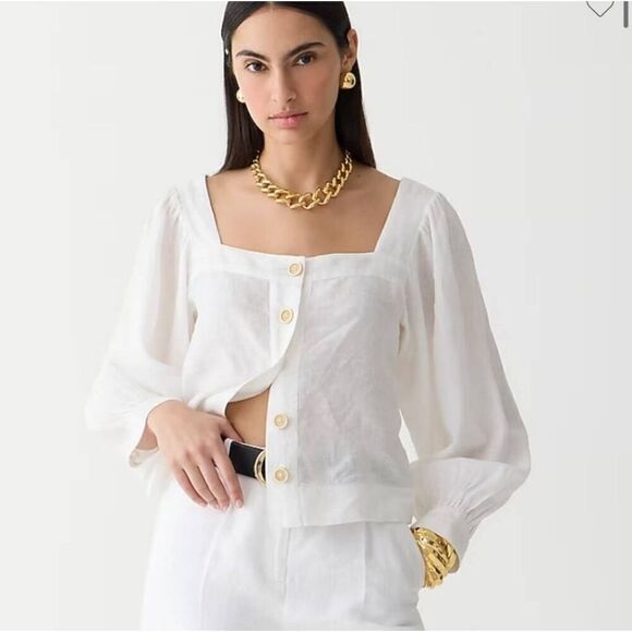 J. Crew Squareneck button-up top in linen, Purple M NWT $98 - Picture 10 of 10